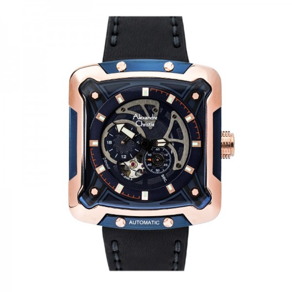 Alexandre Christie AC 3039 Rosegold Blue Leather Automatic MALURBU